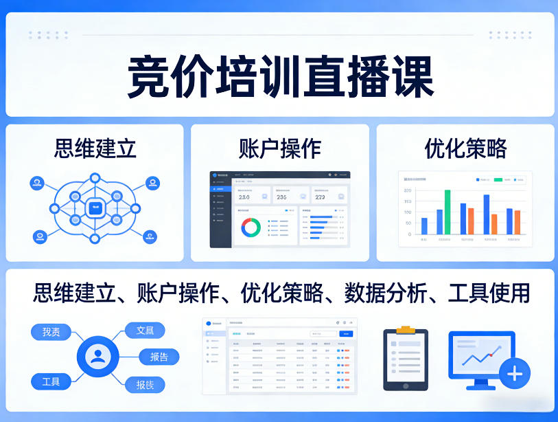 竞价培训直播课，覆盖思维建立、账户操作、优化策略、数据分析、工具使用等，全方位提升效果-泡泡网赚