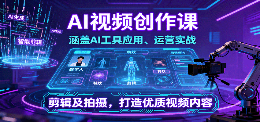 AI视频创作课，涵盖AI工具应用、运营实战、剪辑及拍摄，打造优质视频内容-泡泡网赚