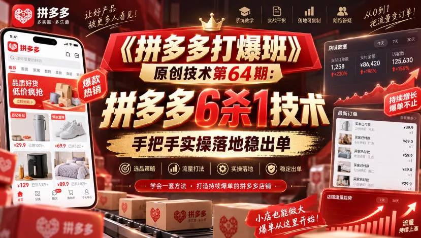 《拼多多打爆班》原创技术第64期：拼多多6杀1技术，手把手实操落地稳出单-泡泡网赚