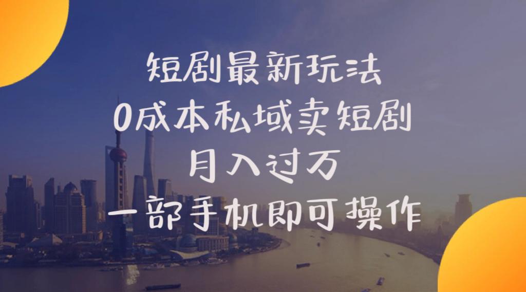 短剧最新玩法    0成本私域卖短剧     月入过万     一部手机即可操作-泡泡网赚