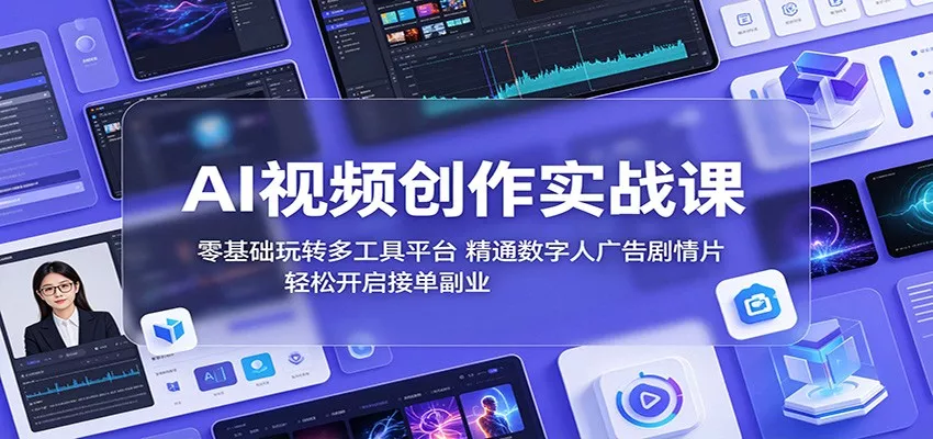 AI视频创作实战课：零基础玩转多工具平台，精通数字人广告、剧情片，轻松开启接单副业-泡泡网赚