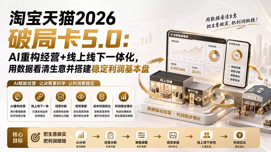 淘宝天猫2026破局卡5.0:AI重构经营+线上线下一体化,用数据看清生意并搭建稳定利润基本盘 淘宝天猫2026破局卡5.0:AI重构经营+线上线下一体化,用数据看清生意并搭建稳定利润基本盘