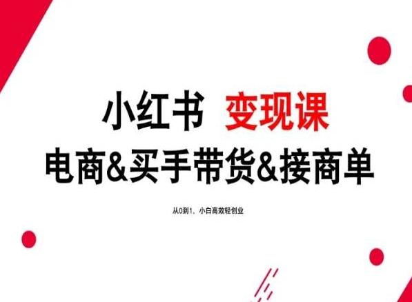 2024年最新小红书变现课，电商&买手带货&接商单，从0到1，小白高效轻创业-泡泡网赚