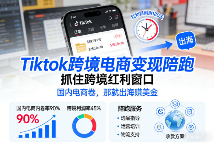 Tiktok跨境电商变现陪跑，抓住跨境红利窗口，国内电商卷，那就出海賺美金-泡泡网赚