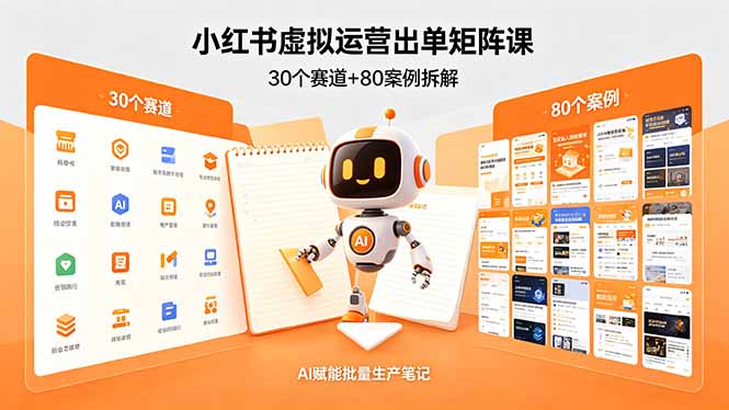 小红书虚拟运营出单矩阵课：30个赛道+80案例拆解，AI赋能批量生产笔记-泡泡网赚