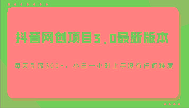 抖音网创项目3.0最新版本，每天引流300+，小白一小时上手没有任何难度-泡泡网赚