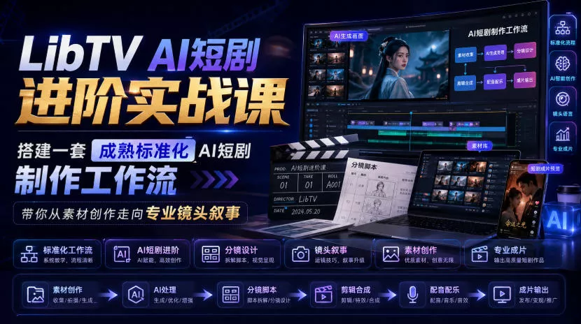LibTV AI短剧进阶实战课，搭建一套成熟标准化AI短剧制作工作流，带你从素材创作走向专业镜头叙事-泡泡网赚