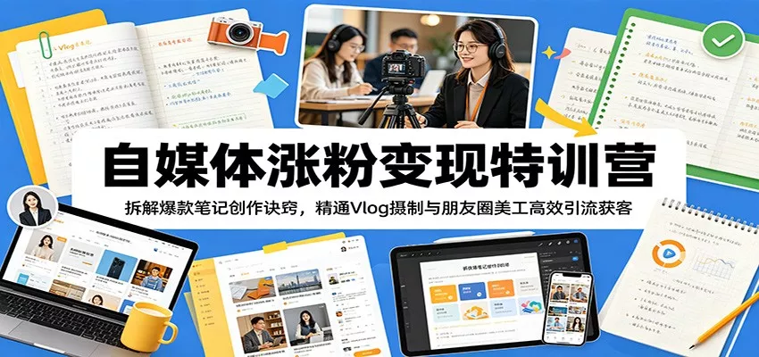 自媒体涨粉变现特训营：拆解爆款笔记创作诀窍，精通Vlog摄制与朋友圈美工高效引流获客-泡泡网赚