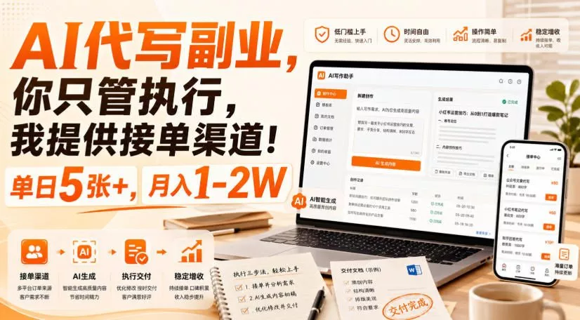 AI代写副业，你只管执行，我提供接单渠道！单日5张+，月入1-2W【揭秘】-泡泡网赚