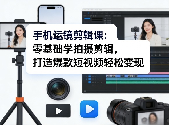 手机运镜剪辑课：零基础学拍摄剪辑，打造爆款短视频轻松变现-泡泡网赚