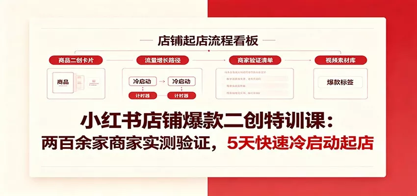 小红书店铺爆款二创特训课：两百余家商家实测验证，5天快速冷启动起店-泡泡网赚