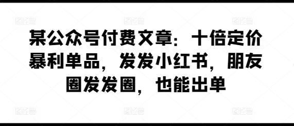 某公众号付费文章：十倍定价暴利单品，发发小红书，朋友圈发发圈，也能出单-泡泡网赚