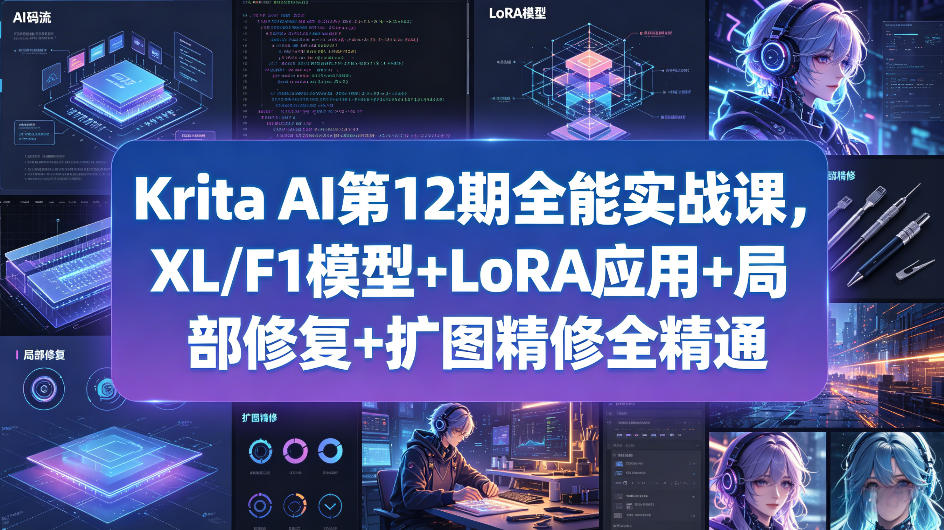 Krita AI第12期全能实战课，XL/F1模型+LoRA应用+局部修复+扩图精修全精通-泡泡网赚