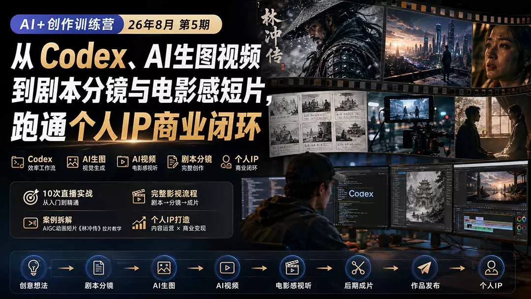 AI+创作训练营26年第5期-更新：从Codex、AI生图视频到剧本分镜与电影感短片，跑通个人IP商业闭环