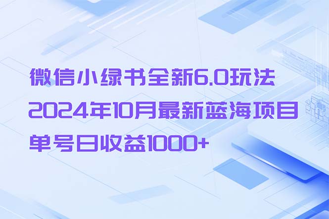 微信小绿书全新6.0玩法，2024年10月最新蓝海项目，单号日收益1000+-泡泡网赚