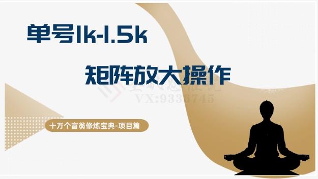 十万个富翁修炼宝典15.单号1k-1.5k，矩阵放大操作-泡泡网赚