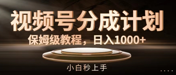 视频号分成计划保姆级教程，日入1K，小白秒上手【揭秘】-泡泡网赚