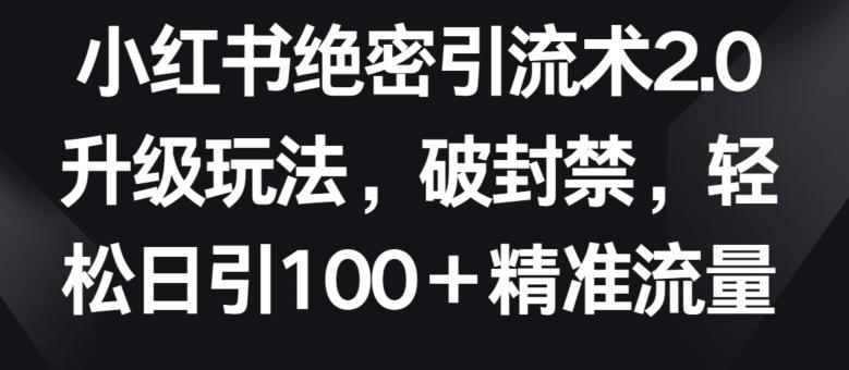 小红书绝密引流术2.0升级玩法，破封禁，轻松日引100+精准流量【揭秘】-泡泡网赚