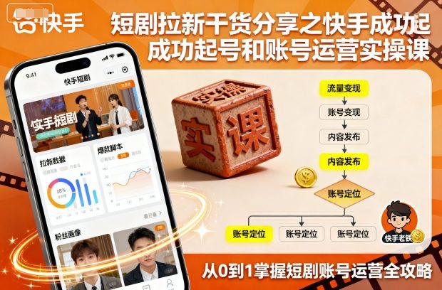 短剧拉新干货分享之快手成功起号和账号运营实操课-泡泡网赚