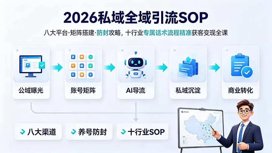 2026私域全域引流SOP｜八大平台·矩阵搭建·防封攻略，十行业专属话术流程精准获客变现全课-泡泡网赚