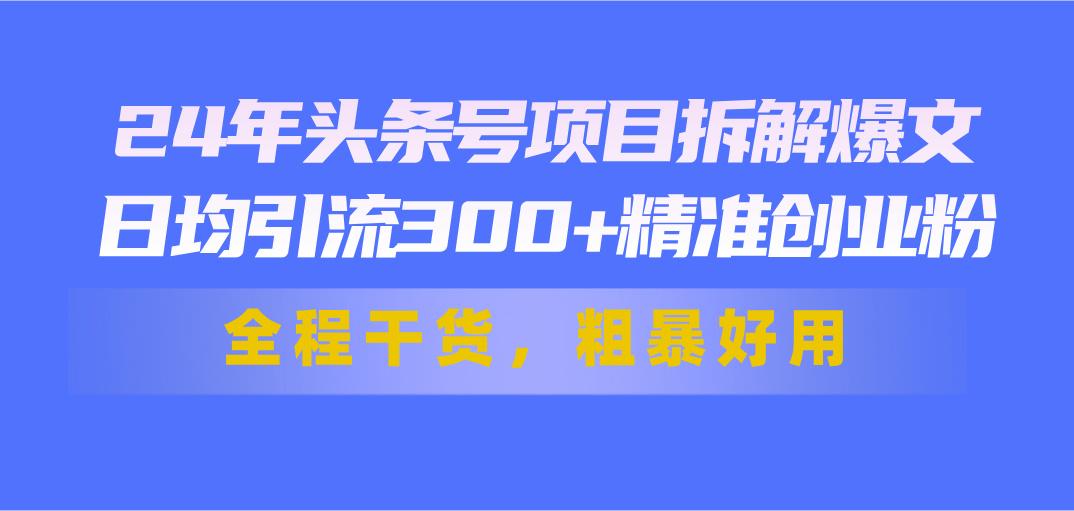 24年头条号项目拆解爆文，日均引流300+精准创业粉，全程干货，粗暴好用-泡泡网赚