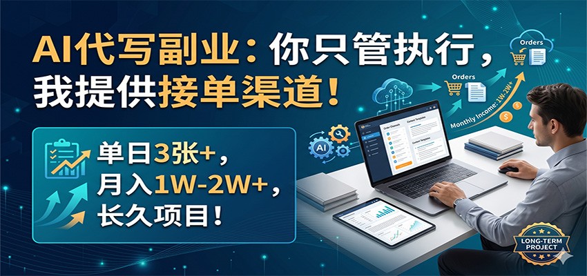 AI代写副业：你只管执行，我提供接单渠道！单日3张+，月入1W-2W+，长久项目-泡泡网赚