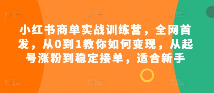 小红书商单实战训练营，全网首发，从0到1教你如何变现，从起号涨粉到稳定接单，适合新手-泡泡网赚