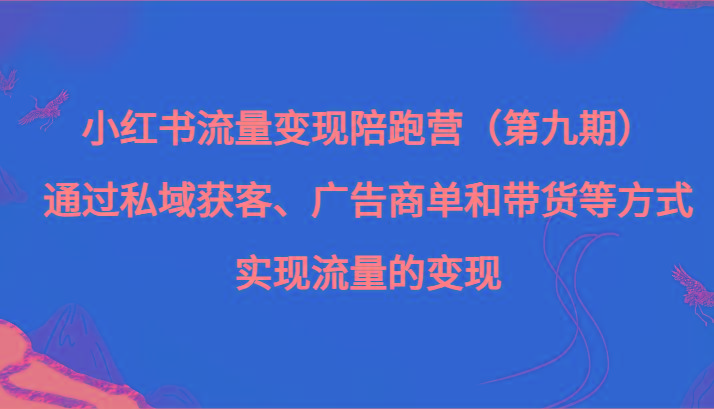 小红书流量变现陪跑营（第九期）通过私域获客、广告商单和带货等方式实现流量变现-泡泡网赚