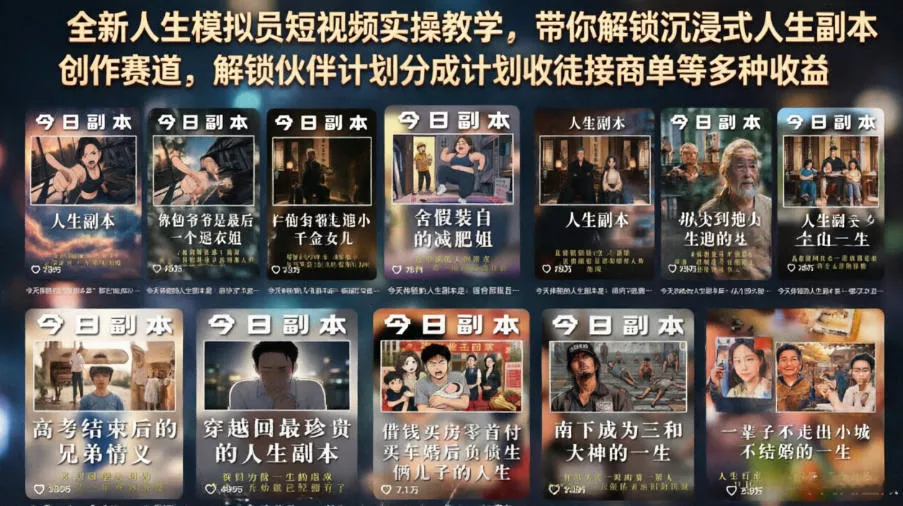 全新人生模拟员短视频实操教学，带你解锁沉浸式人生副本创作赛道，解锁伙伴计划分成计划收徒接商单等多种收益-泡泡网赚