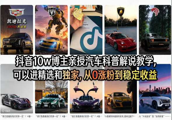 抖音10w博主亲授汽车科普解说教学，可以进精选和独家，从0涨粉到稳定收益(详细视频课程+1T素材)-泡泡网赚