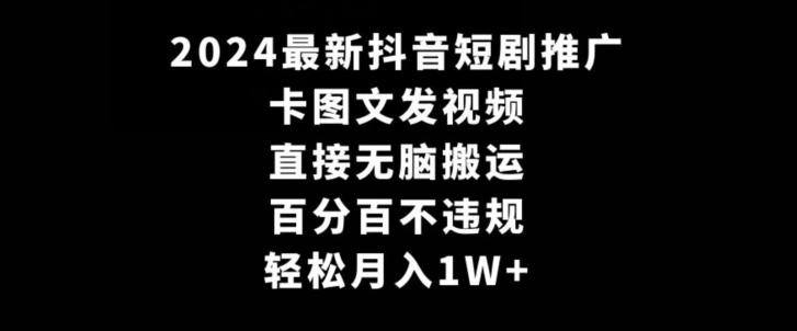 2024最新抖音短剧推广，卡图文发视频，直接无脑搬，百分百不违规，轻松月入1W+【揭秘】-泡泡网赚