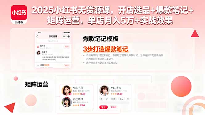 2025小红书无货源课，开店选品+爆款笔记+矩阵运营，单店月入5万+实战效果-泡泡网赚