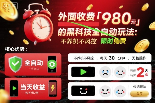 外面收费980的黑科技全自动玩法，不养机不风控，每天30分钟，无脑操作，当天收益2张【揭秘】-泡泡网赚