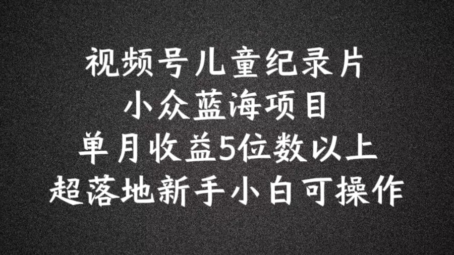 2024蓝海项目视频号儿童纪录片科普，单月收益5位数以上，新手小白可操作【揭秘】-泡泡网赚