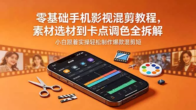 零基础手机影视混剪教程，素材选材到卡点调色全拆解，小白跟着实操轻松制作爆款混剪短片-泡泡网赚