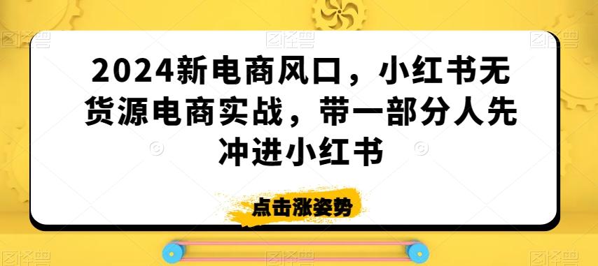 2024新电商风口，小红书无货源电商实战，带一部分人先冲进小红书-泡泡网赚