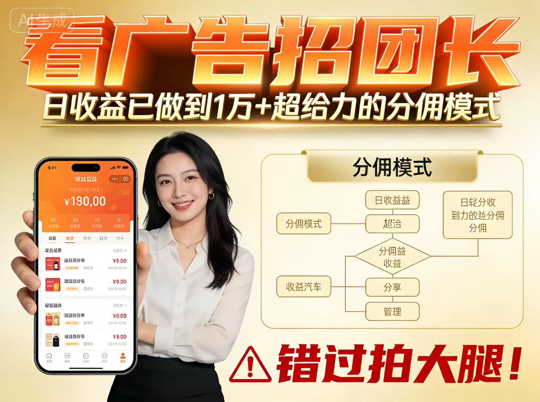 看广告招团长，团队收益已做到日入1万，分佣模式超给力，错过拍大腿-泡泡网赚