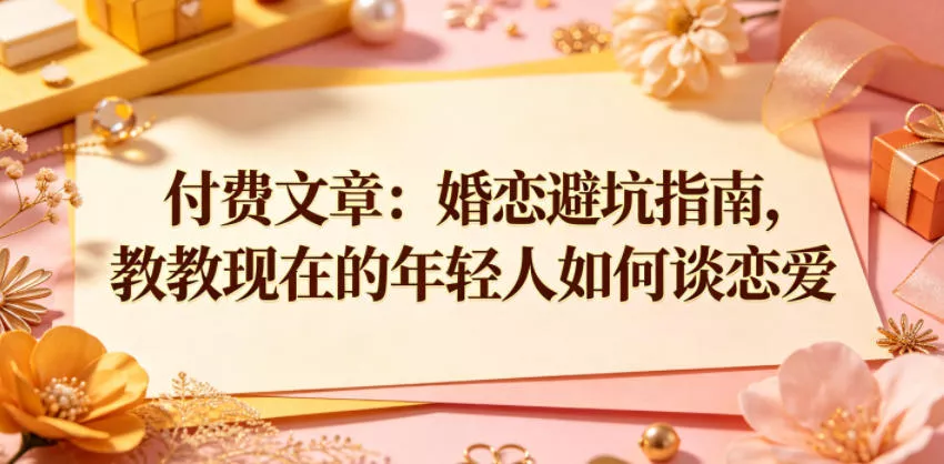 付费文章：婚恋避坑指南，教教现在的年轻人如何谈恋爱-泡泡网赚