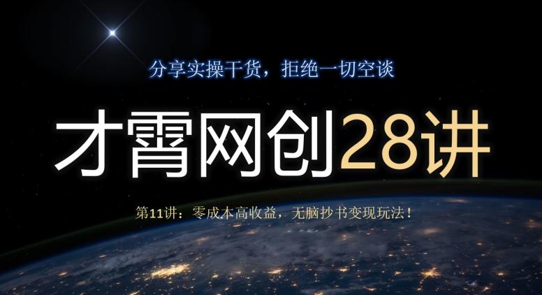 才霄网创28讲第11讲：零成本高收益，无脑抄书变现玩法！-泡泡网赚