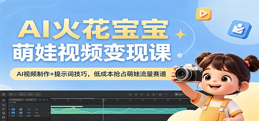 AI火花宝宝萌娃视频变现课：AI视频制作+提示词技巧，低成本抢占萌娃流量赛道-泡泡网赚