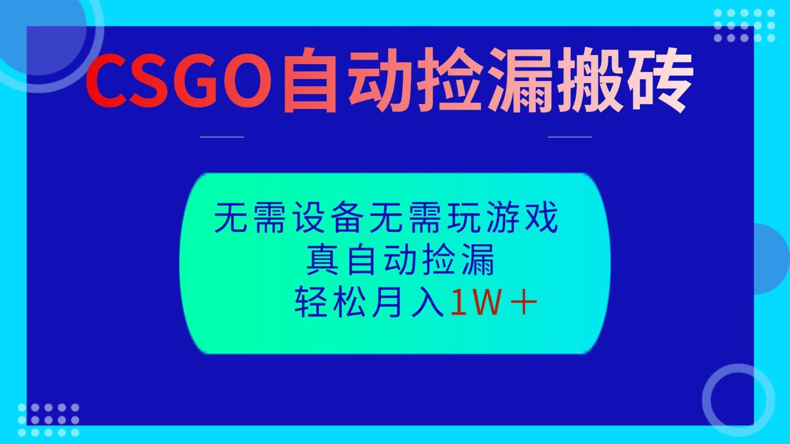 CSGO自动捡漏搬砖，当天操作当天见结果，无需了解游戏，包教包会包落地-泡泡网赚