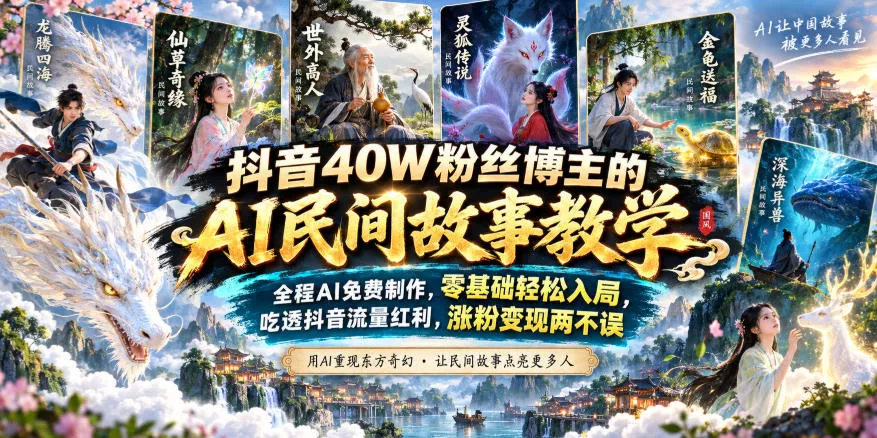 抖音40W粉丝博主的AI民间故事教学，全程AI免费制作，零基础轻松入局，吃透抖音流量红利，涨粉变现两不误