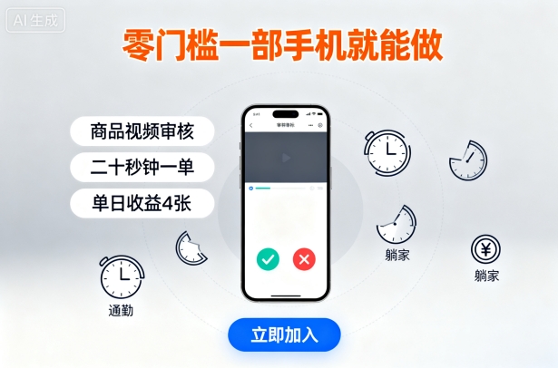 零门槛一部手机就能做，商品视频审核，通勤躺家碎片时间都能做，二十秒钟一单，单日收益4张【揭秘】-泡泡网赚