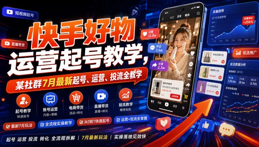 快手好物运营起号教学，某社群7月最新起号、运营、投流全教学-泡泡网赚