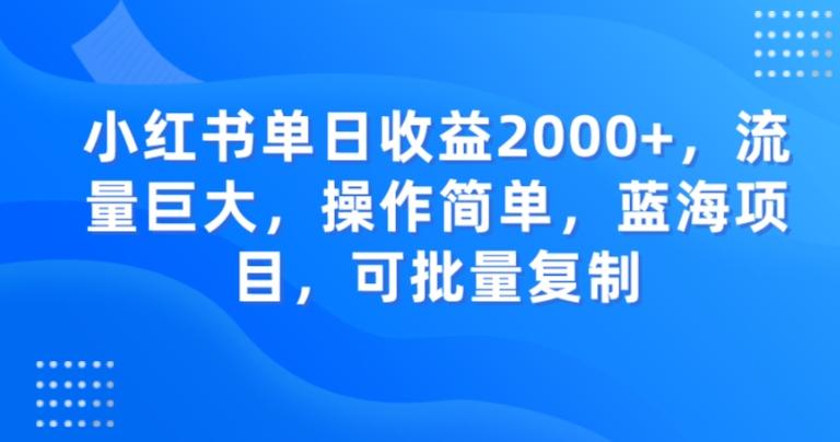 小红书单日收益2000+，流量巨大，操作简单，蓝海项目，可批量操作-泡泡网赚