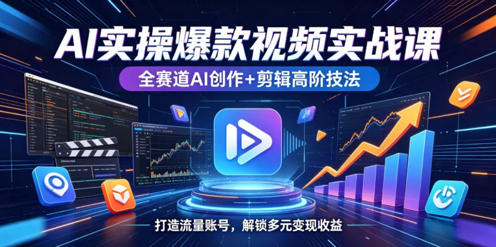 AI实操爆款视频实战课，全赛道AI创作+剪辑高阶技法，打造流量账号，解锁多元变现收益-泡泡网赚