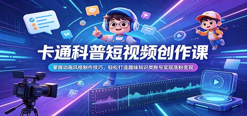 卡通科普短视频创作课：掌握动画风格制作技巧，轻松打造趣味知识类账号实现涨粉变现-泡泡网赚