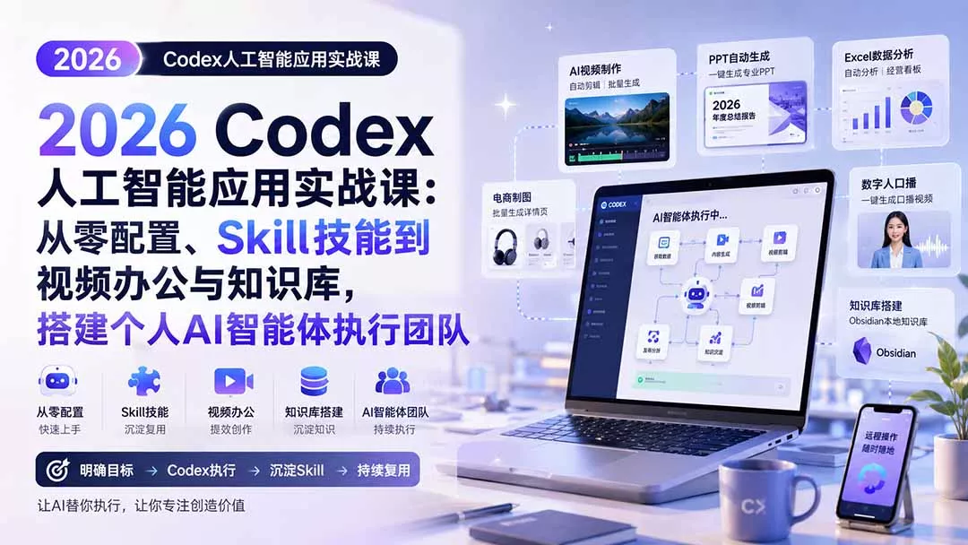 2026 Codex人工智能应用实战课：从零配置、Skill技能到视频办公与知识库，搭建个人AI智能体执行团队-泡泡网赚