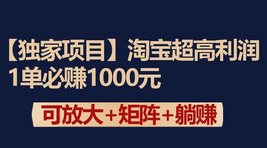 独家淘宝超高利润项目：1单必赚1000元，可放大可矩阵操作-泡泡网赚