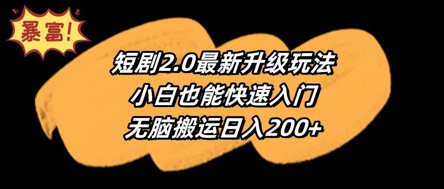 (9375期)短剧2.0最新升级玩法，小白也能快速入门，无脑搬运日入200+-泡泡网赚